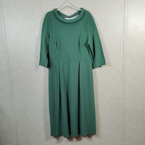 09099 Boden green ribbed knit 3/4 sleeve fit & flare dress 16